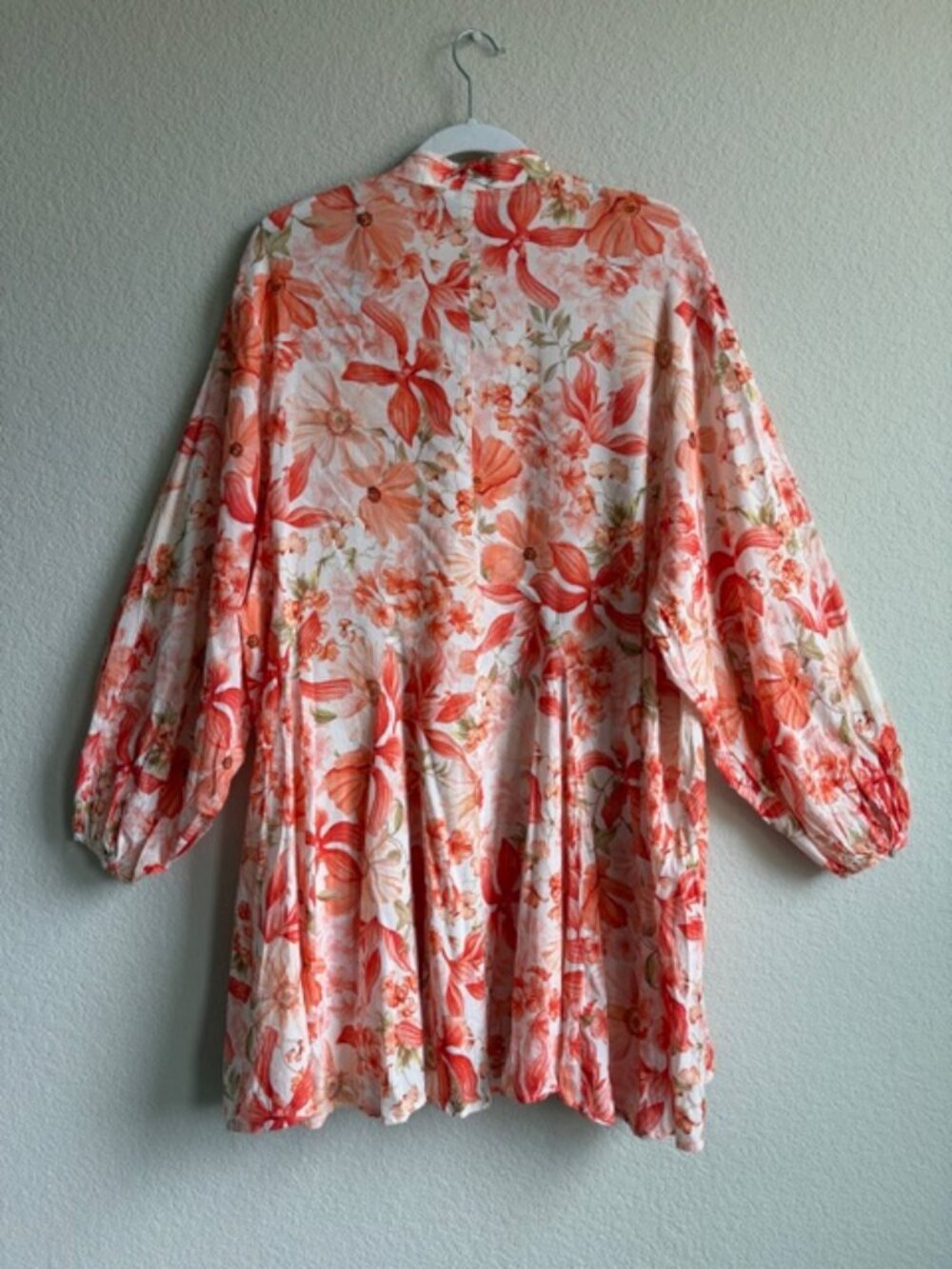 H&M Coral Babydoll Flora Mini Dress Cotton Large Boho Flowy Cottagecore Coastal - Picture 4 of 11